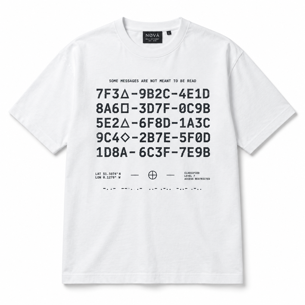 Urban Cipher Drop Tee – Front view, white streetwear graphic t-shirt